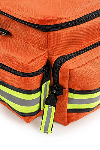 Scherber First Responder Fully-Stocked Professional Essentials EMT/EMS Trauma Kit | HSA/FSA Approved | Reflective Bag w/8 Zippered Pockets & Compartments & 200+ First Aid Supplies - Orange - color: Orange