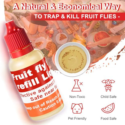 Qualirey 12 Pack Fruit Fly Trap Refill Liquid, 0.68oz/ Bottle (Red)
