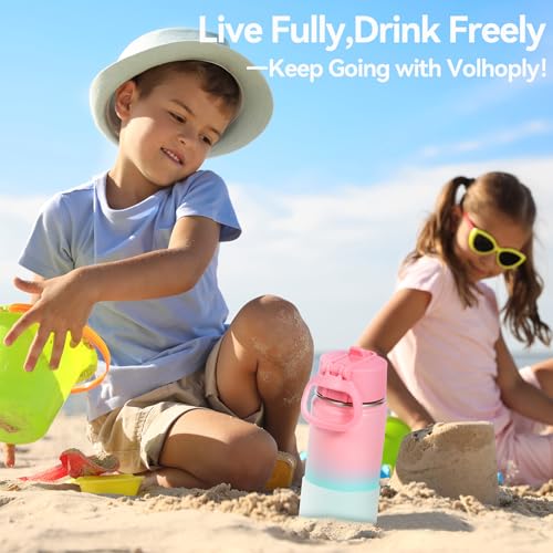 Volhoply 14oz KIds Stainless Steel Insulated Leakproof Water Bottle with Straw Lid and Silicone Boot,BPA-Free Easy Use for Boys&Girls,Double Wall Vacuum Bottles(Pink Green,1) - color: Pink Green