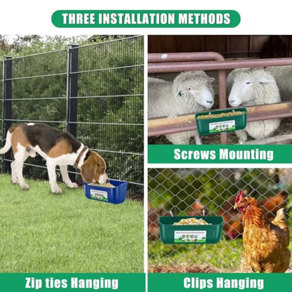 Chicken Feeder Waterer, 3 Pack Duck Feeder Supplies, Hanging Fence Feed Trough with Clips for Goat, Sheeple, Piglet, Gooses, Turkeys, Dog Livestock Poultry,Green - color: 3 pack Green