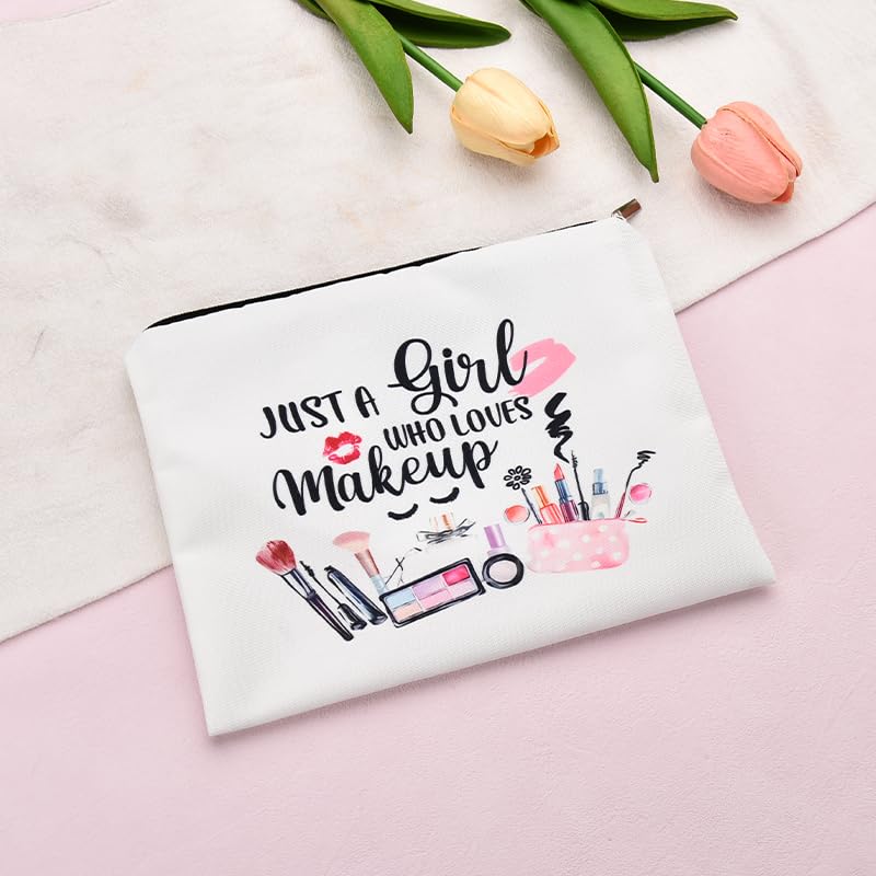 Funny Cosmetic Bag for Women Just A Girl Who Loves Makeup Bag for Girls Christmas Birthday Gifts for Daughter Friend Granddaughter Travel Toiletry Pouch With Zipper Makeup Cosmetic Pouches - style: Girls Makeup
