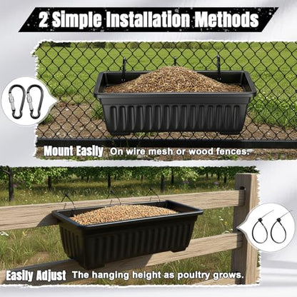 4 Pack 12 Quart Large Feed Trough Goat Horse Feeders Plastic Hanging Feeder with Clips and Nylon Cable Tie Water Trough Supplies Dog Horse Hog Pig Livestock Poultry for Large Animal Black