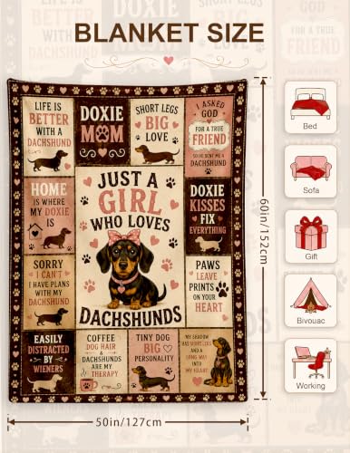 Dachshund Gifts for Women Dachshund Owners Lovers Weiner Dog Blanket 60*50 | Birthday Christmas Unique Gifts for Dachshund Lovers/Friends/Female/Girls Weiner Dog Themed Gifts Dachshund Throw Blanket - color: Dachshund
