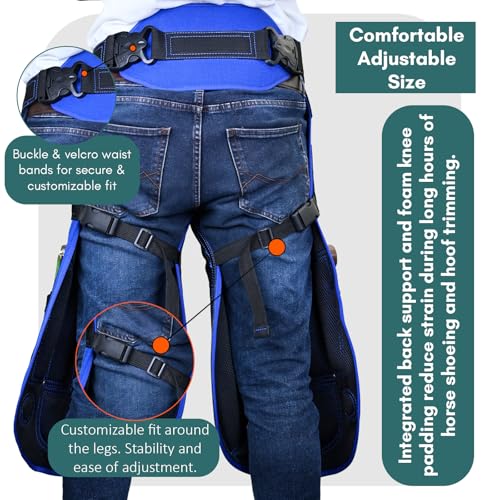 Farrier Apron Cowhide Leather Hoof Trimming Chaps - color: Blue - Black, size: 65cm - 25inch