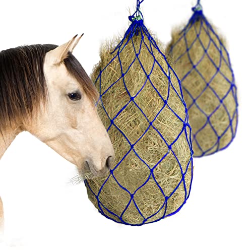 2PCS Durable Slow Feed Hay Net for Horses 40” Length with Strong 4x4” Holes Nylon Rope Hanging Suitable for Trailer and Stall, Slow Feeding Reduce Waste - color: 2PCS-Blue
