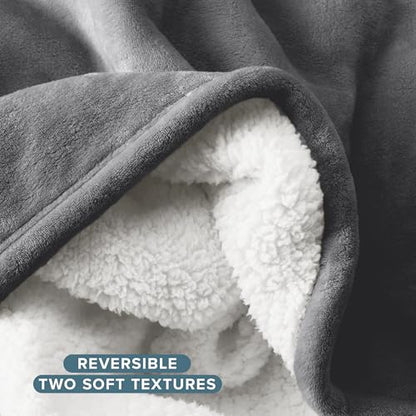 Bare Home Sherpa Fleece Blanket (Full/Queen, Grey) - color: 05 - Grey, size: Full/Queen