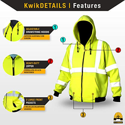 KwikSafety - Charlotte, NC - Men's Fleece Safety Hoodie | PPE Hi Vis Lightweight Reflective Jacket - color: Yellow, size: X-Large