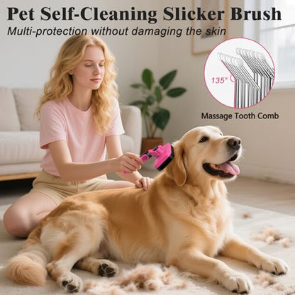 2PCS Self Cleaning Slicker Brush & Dog Comb - Skin Friendly Deshedding Grooming Tool for Dogs, Cats and Small Animals, Professional Deshedding Dematting Tool for Long and Short Haired Pets (Red) - color: Red