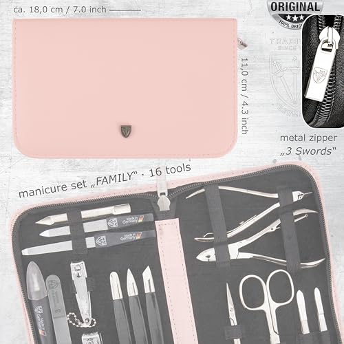 3 Swords Germany - brand quality 16 piece manicure pedicure grooming kit set fashion leather case light pink, Made in Germany - color: LIGHT PINK
