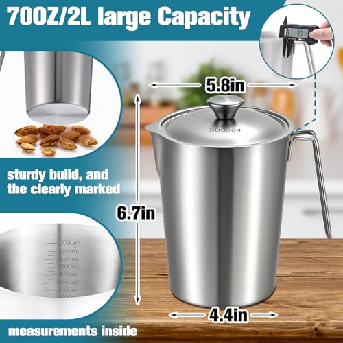 2 Pcs 70 oz Stainless Steel Pitcher with Lid (8 Cup, 2000 ML) - size: 70 oz(8 Cup, 2000 ML)