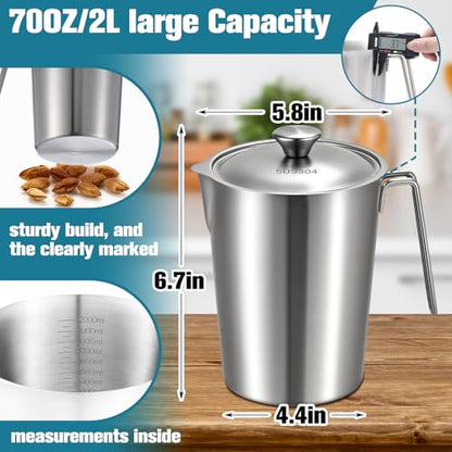 2 Pcs 70 oz Stainless Steel Pitcher with Lid (8 Cup, 2000 ML) - size: 70 oz(8 Cup, 2000 ML)
