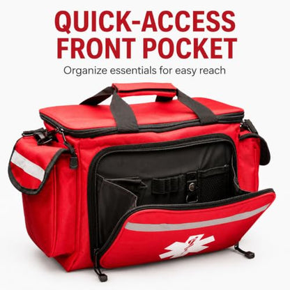 NOVAMEDIC Professional Red Empty Trauma First Aid Medical Bag, 15"x10"x9", Multi Compartment First Responder Carrier for EMT, Paramedics, Emergency and Medical Supplies Kit