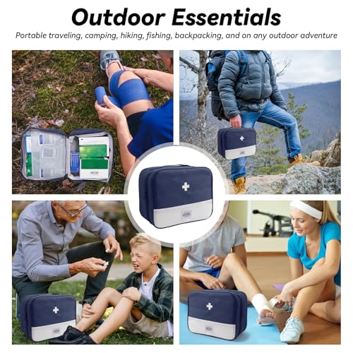 Faylapa First Aid Kit Empty Bag, 9.8x8.3x4.7 Inches Travel Empty First Aid Kit Pouch for Emergency at Home, Office, Car, Outdoors, Boat, Camping, Hiking(Bag Only, Navy Blue) - color: Navy Blue