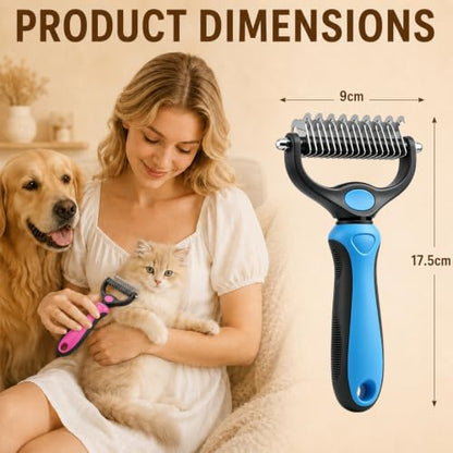 2PCS Pet Grooming Combo - Blue Deshedding Brush with Metal Comb for Detangling and Dematting Long, Matted Fur on Cats and Dogs (Pink+Blue) - color: Pink+Blue