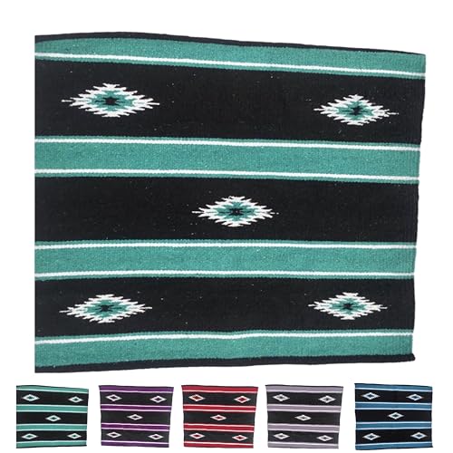 Majestic Ally 36"x 34" Navajo Design Acrylic Saddle Blanket -2.4 lbs (Turquoise Green and Black) - color: Turquoise Green and Black