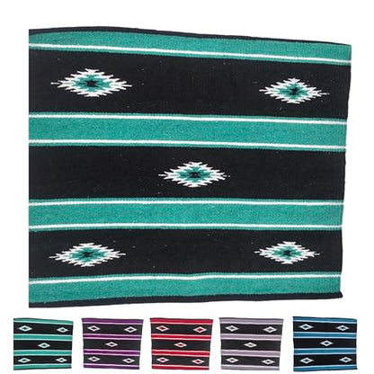 Majestic Ally 36"x 34" Navajo Design Acrylic Saddle Blanket -2.4 lbs (Turquoise Green and Black) - color: Turquoise Green and Black