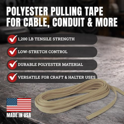 Cajun Tie Downs Pull Line — 1/2 Inch, 1,200 lb, Flat Polyester Pulling Tape, Conduit Wire Pulling, Made in USA, Beige, 1000 ft - color: Beige, size: 1/2 Inch x 1000 Feet (1200 lb)