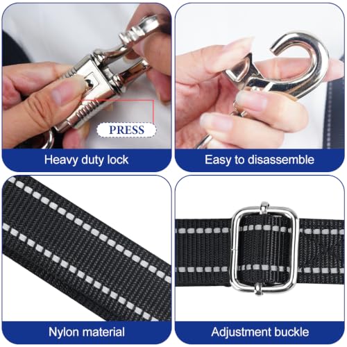 Duty Cross Ties for Horses, Heavy Nylon Cross-Tie Set Adjustable Nylon Horse Trailer Ties with Panic Snap and Bull Snap (45"-79"), Set with 2 Pack Tie Rings & 8 Matching Screws (Black)