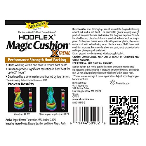 Absorbine Hooflex Magic Cushion Xtreme Horse Hoof Packing, 4 lb / 20 Hooves | Fast-Acting, Reduces Hoof Heat Within 1 Hour, Calms Inflammation, Safe for Show, High Concentration of Active Ingredients - size: 4 Pound (Pack of 1)