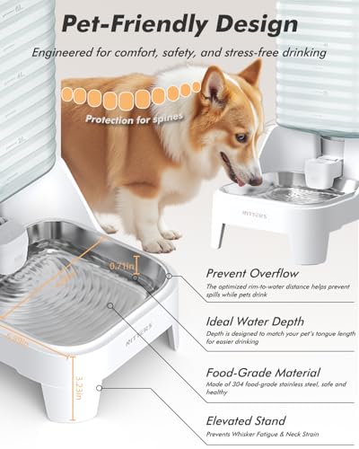 Automatic Dog Water Bowl Dispenser with Patented Faucet - 8L Large Gravity Cat Water Dispenser with Filter & Adjustable Base, Wide Mouth for Easy Clean, BPA-Free, Stainless Steel Pet Waterer for Pets