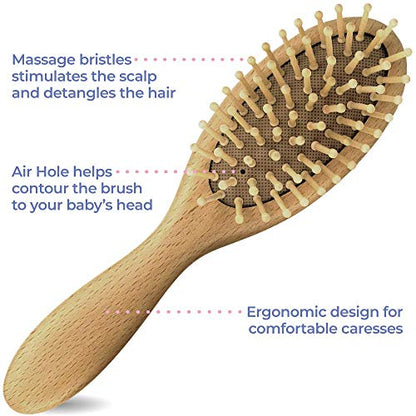 OCCObaby Wooden Baby Hair brush Set for Newborns & Toddlers - Soft Hair Brush for Baby Grooming - Baby Scalp Brush and baby comb for Cradle Cap - Toddler Comb