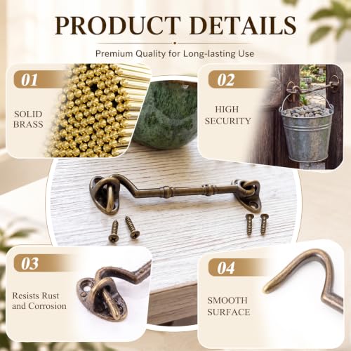 2 Pieces 4.1 Inch Brass Hook and Eye Latch Gate Door Latch, Bronze - color: Bronze, size: 4.13 Inch