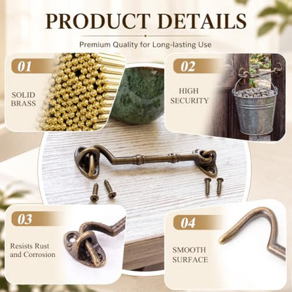 2 Pieces 4.1 Inch Brass Hook and Eye Latch Gate Door Latch, Bronze - color: Bronze, size: 4.13 Inch