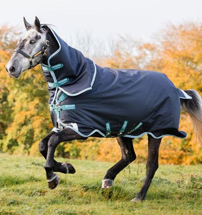Horseware® Amigo® Bravo 12 Plus Turnout 250g - Navy/Aqua & Turquoise, 72 inches - color: Navy/Aqua & Turquoise, size: 72 inches