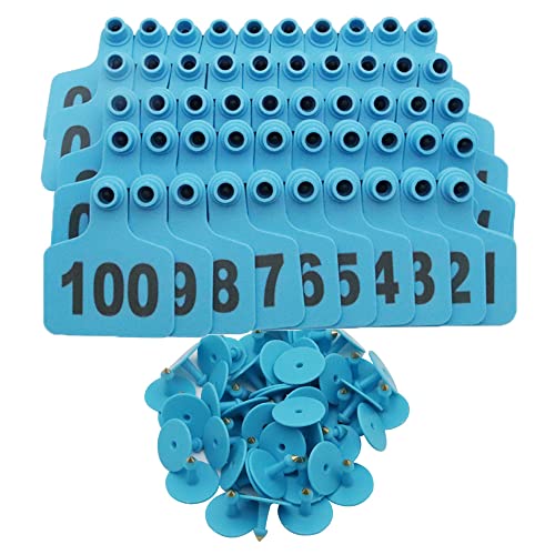Cattle Ear Tags Large Plastic Livestock Ear Tag Marker for Pig Goat Cattle Cow Animal Identification Ear Tags, Numbered 001-100 (Blue) - style: Blue