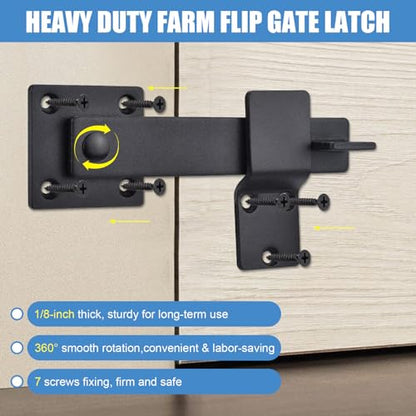 6 Inch Farm Flip Fence Gate Latch, 4 Pcs Heavy Duty Barn Door Latch Lock Hardware Outdoor Rustic Gate Lock for Barn, Shed, Sliding Doors, Cabinet