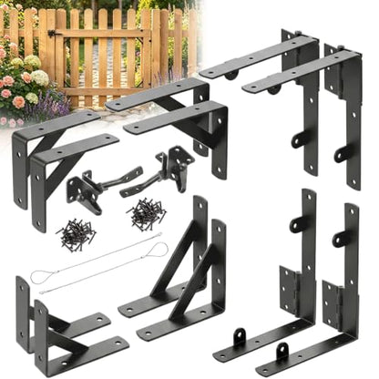 YQE 2 Sets Anti Sag Gate Kit for Wooden Fence, Heavy Duty Gate Hardware with Corner Brace Brackets, Welded Hinges and Self-Locking Gate Latch, Premium No Sag Fence Gate Kit - size: Double Door Set