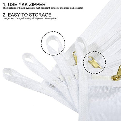 TENRAI Delicates Laundry Bags, Bra Fine Mesh Wash Bag for Underwear, Lingerie, Bra, Pantyhose, Socks, Use YKK Zipper, Have Hanger Loops (White, 1 Large & 1 Medium)