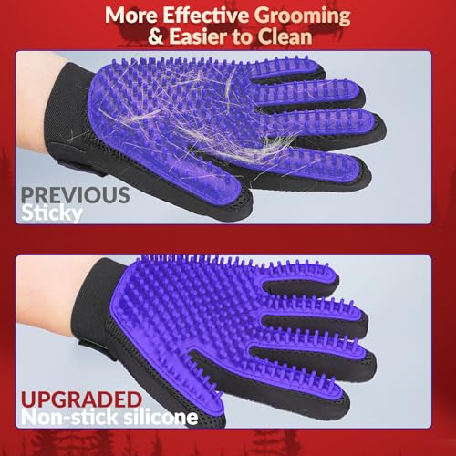 Pet Hair Removal Glove with 255 Silicone Tips for Dogs & Cats,1 Pair Purple