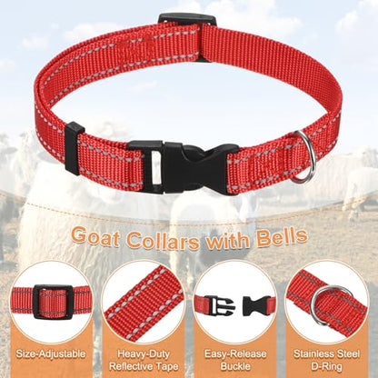 M METERXITY 3-Pack Reflective Goat Collars with Bells, 13.8"-20.5" Polyester Adjustable Pet Collar with Anti-Lost Grazing Copper Bell for Small Farm Animal/Sheep/Cow [Black, Rose Red, Red] - color: Black, Rose Red, Red