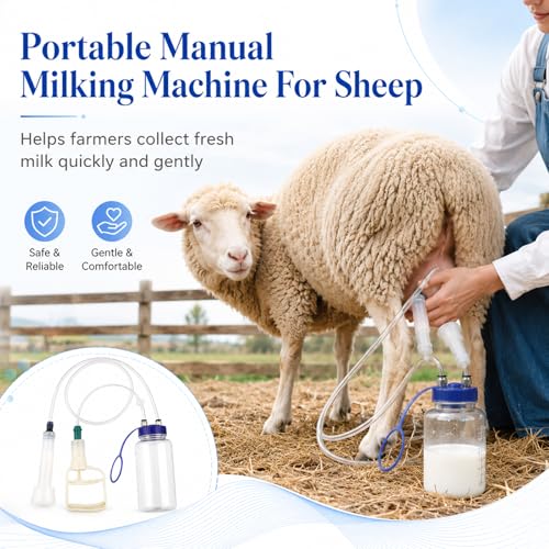 Goat Milker Hand Pump,Manual Milking Machine for Cattle & Sheep Cows,Portable Machine Farm Supplies Equipment Milker with 12.2 in Short Tube & 48.43 in Long Tube, 33.82 fl oz Collection Bottle
