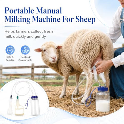 Goat Milker Hand Pump,Manual Milking Machine for Cattle & Sheep Cows,Portable Machine Farm Supplies Equipment Milker with 12.2 in Short Tube & 48.43 in Long Tube, 33.82 fl oz Collection Bottle