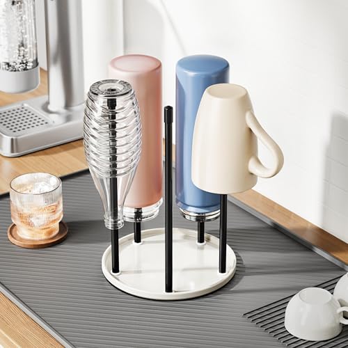 niffgaff Bottle Drying Rack – Ceramic Base Bottle Organizer for Countertop, Baby Bottle Rack, Water Bottle Storage Rack, White - color: White