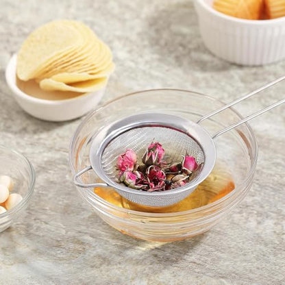 Fine Mesh Strainers for Kitchen, COKUMA Stainless Steel Metal Hand Small Mini Sieve Strainer, Cocktail Strainer Tea Coffee Juice Strainer，Food Strainer with Handlle (3.35inch, Silver)
