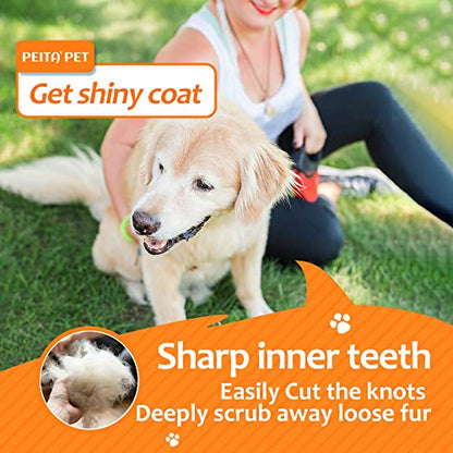 Undercoat Rake for Dogs, 2 in 1 Dematting Comb & Deshedding Tool for Long Hair Pets, Pet Hair Grooming Brush, Clear Mats and Tangles, Reduces Shedding by 95% - color: Orange