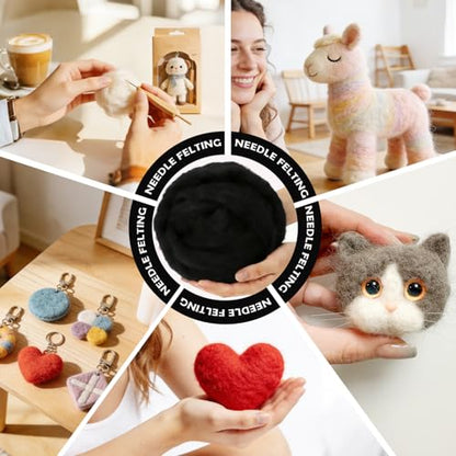 VNAKER 3.4oz Needle Felting Wool Black for DIY Needle Craft Enthusiasts - color: Black