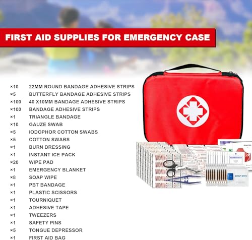 First Aid Kit 300PCS Car Home Camping Essentials Red 1st Aid | School Supplies,Dorm Room Essentials,Survival Kit,Emergency Kit,Outdoor Adventure,Office Hiking Portable - style: Red-300Pcs