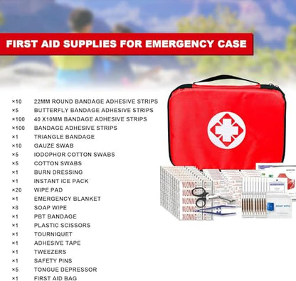 First Aid Kit 300PCS Car Home Camping Essentials Red 1st Aid | School Supplies,Dorm Room Essentials,Survival Kit,Emergency Kit,Outdoor Adventure,Office Hiking Portable - style: Red-300Pcs