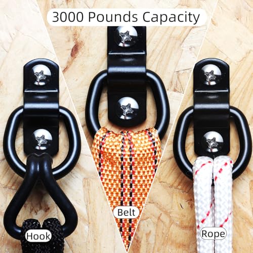 6 Pack D Rings Tie Down Anchors, 7mm Diameter Heavy Duty Steel Trailer Hooks for Truck, Pickup, Camper, Warehouse, Garage, Boat, Cargo Control Mount, 2 Hole D-Ring with Screws, Black
