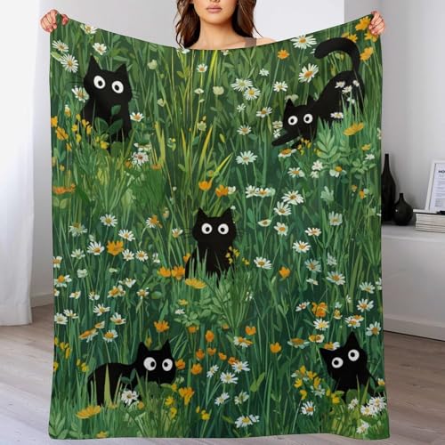 Floral Flowers Cat Fleece Throw Blanket for Couch Adults Teens 50" X 60" - color: Cat, size: 50x60 inch