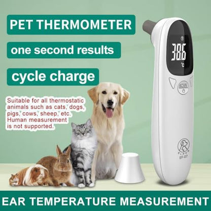 Pet Thermometer for Dogs, Cats, and Livestock, Fast Digital Veterinary Thermometer with Long Probe, Comfortable Flexible Tip, Waterproof Design (White)