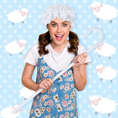 Shyyween 2 Pcs Shepherdess Costume, Staff Mob Cap for Women | Plastic Crook Hook Staff Adjustable Little Mob Cap Pilgrim Cane Walking Stick for Halloween Christmas Cosplay Party Accessory