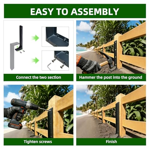 5PCS Fence Post Repair Kit, Heavy Duty Fence Posts Repair Stakes for Fix Wooden Broken Posts, Repair Tilted - color: Dark Black