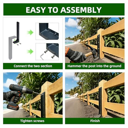 5PCS Fence Post Repair Kit, Heavy Duty Fence Posts Repair Stakes for Fix Wooden Broken Posts, Repair Tilted - color: Dark Black