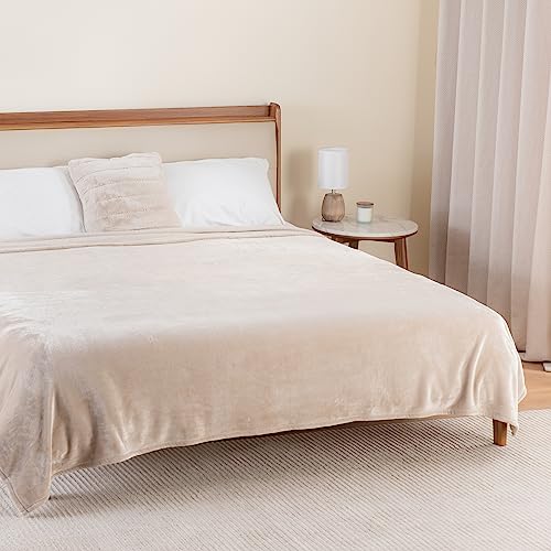 Berkshire Blanket Classic VelvetLoft® Solid Bed Blanket, Twin Size Bed Blanket, Lightweight Soft Fuzzy Plush Blanket for Bed and Couch, Grain, 60x92 Inches - color: Grain, size: Twin/Twin XL