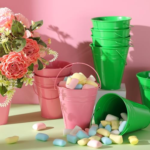 Sadnyy 12 Pack 4.5 X 5 inch Pink Green Metal Buckets - color: Pink Green, size: 4.5 x 5 in